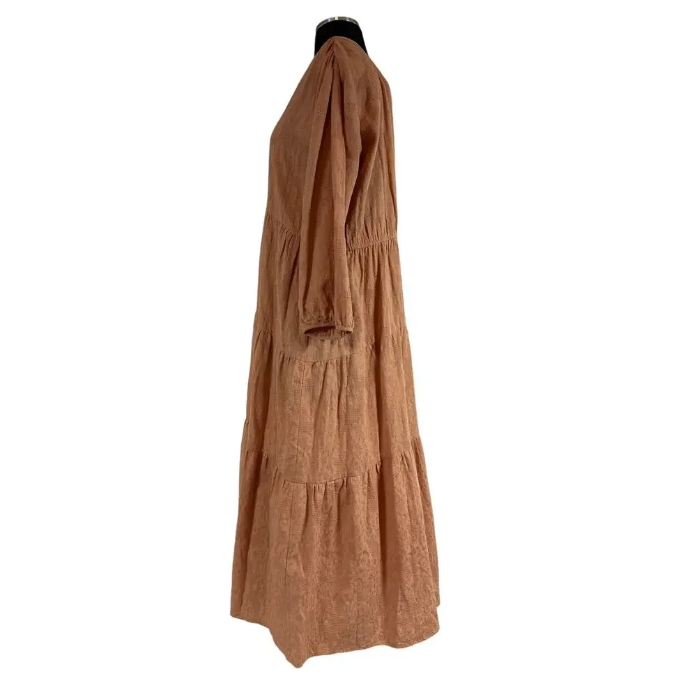Umgee 3/4 Sleeve V-Neck Tiered Maxi Dress V-Back Cotton Boho Pullover Size 1X - Picture 7 of 15